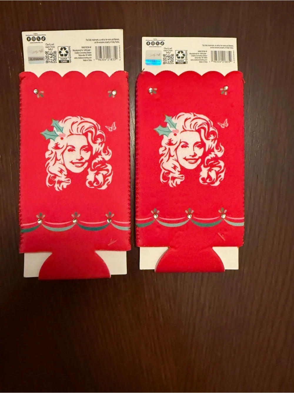 Dolly Parton Red Festive Holiday Can Cooler Sleeve Brand New